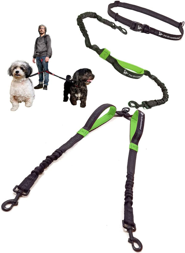 Exquisite Hands-Free Leash for Two Medium Dogs – Perfect for Active Pet Owners – Comfortable, Durable & Ideal for Running, Walking, Hiking – Premium Dual Waist Lead with Bungee – Must-Have Dog Gear
