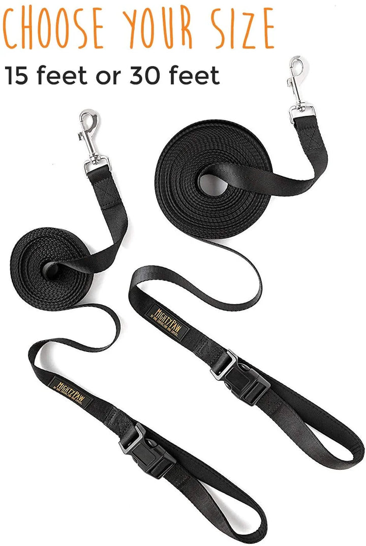 Long Dog Leash, Pet Leash, for off Leash Recall Training Quality Nylon Tie Out Includes a Buckled Padded Handle for Yard Camping and Training, Puppy Leash, 15Ft