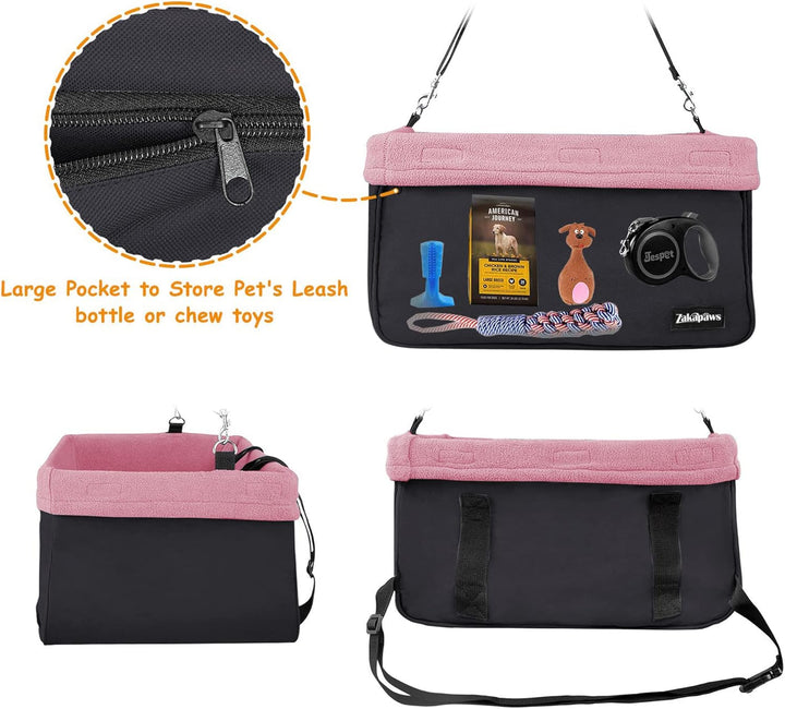 Portable Car Dog Booster Seat, Breathable Pet Carrier with Seat Belt, Safety Travel Lookout 16-In
