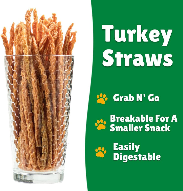 Turkey Jerky Straws – All Natural Turkey Dog Treats, Dog Chews Made with Restaurant Quality Turkey (8 Oz)