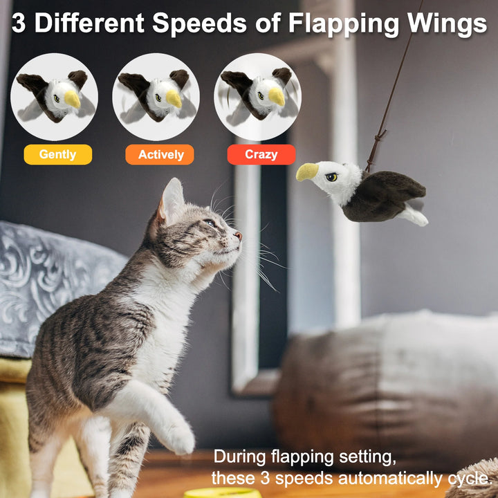 Furrygo Interactive Cat Toys Flapping Eagle for Indoor Cats Rechargeable Cat Toy Vivid Chirping, Automatic Beating Wings Kitty Toys with Catnip for Kitten Exercise, Hanging Toys Self Play