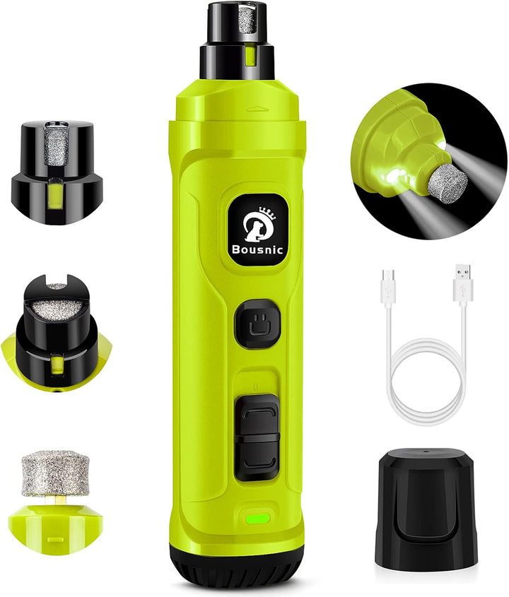 Dog Nail Grinder with 2 LED Light - Super Quiet Pet Nail Grinder Powerful 2-Speed Electric Dog Nail Trimmer File Toenail Grinder for Puppy Small Medium Large Breed Dogs & Cats (Green)