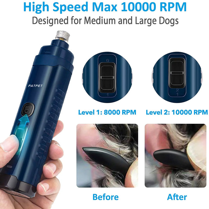 Dog Nail Trimmers, Rechargeable Electric Pet Nail Grinder, 2-LED Electric Dog & Cat Nail Grinder ,Quiet Design,2-Speed