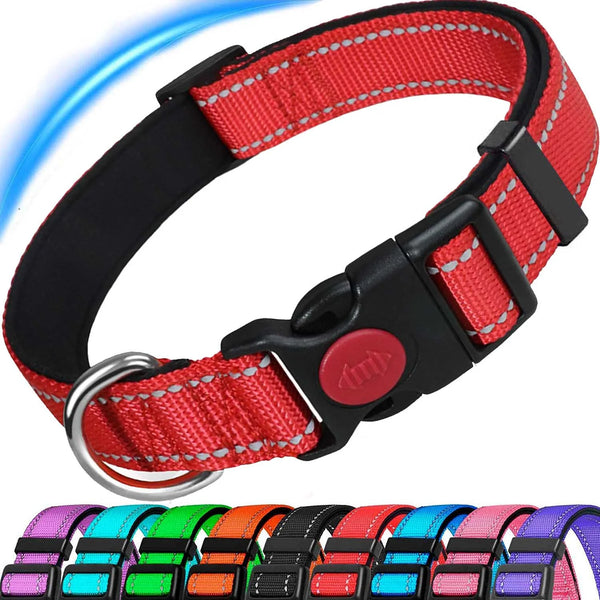 HKEEY Dog Collar, Reflective Nylon Dog Collar with Safety Buckle, Adjustable Pet Collars with Soft Neoprene Padding for Small Medium Dogs13-19.7