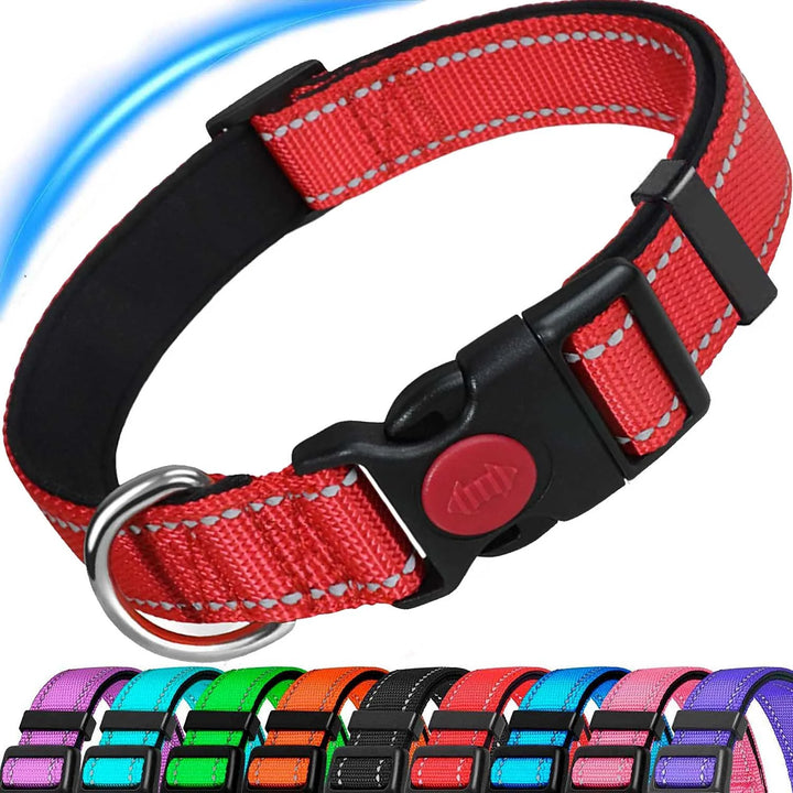 HKEEY Dog Collar, Reflective Nylon Dog Collar with Safety Buckle, Adjustable Pet Collars with Soft Neoprene Padding for Small Medium Dogs13-19.7