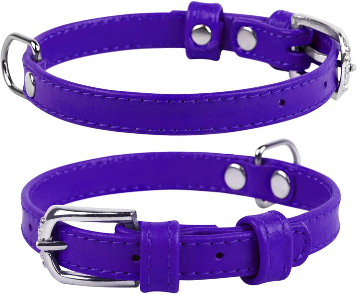 Soft Leather Dog Collar - Dog Collars for Small Medium Large Dogs Puppy - Red Blue Pink Purple Green Black - Handmade with Real Genuine Leather - Glamour plus (X-Small 7"-8 1/4" Neck, Purple)
