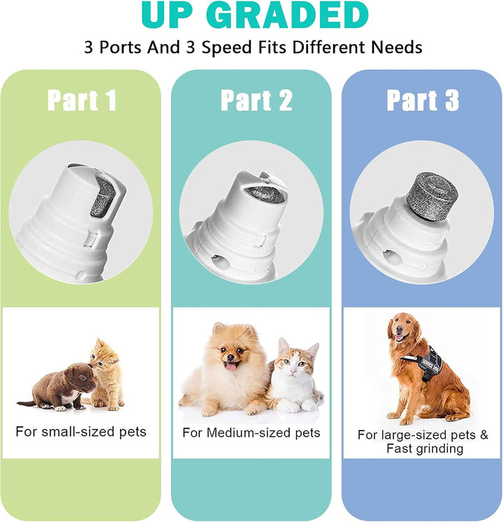 Dog Nail Grinder, Electric Dog Nail Trimmer with 3-Speed, Recharge Pet Nail Trimmer, Paw Smoothing &Grooming, Pet Nail Grinder for Small, Medium and Large Dogs&Cats-Low Noise&Quiet-Bit