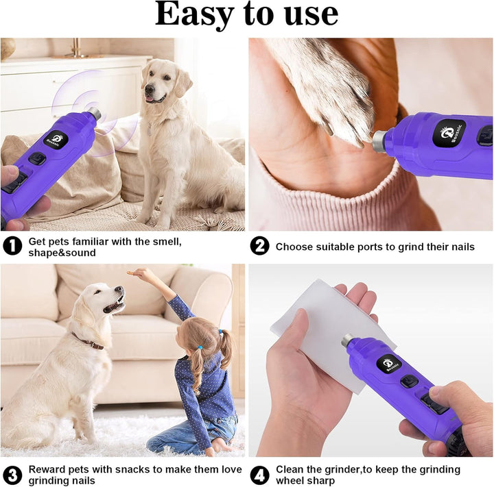 Dog Nail Grinder with 2 LED Light - Super Quiet Pet Nail Grinder Powerful 2-Speed Electric Dog Nail Trimmer File Toenail Grinder for Puppy Small Medium Large Breed Dogs & Cats (Purple)