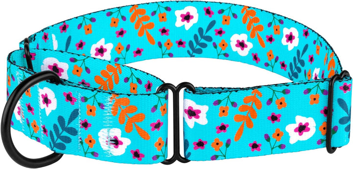Martingale Collars for Dogs Heavy Duty Floral Pattern Female Safety Nylon Training Wide Collar Flower Design Large Medium (XL, Neck Size 19"-24", Aquamarine)