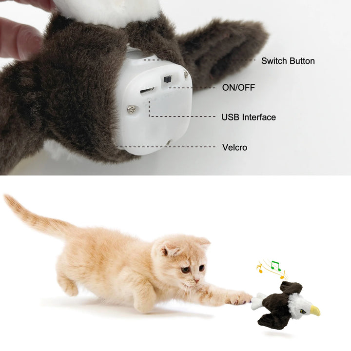 Furrygo Interactive Cat Toys Flapping Eagle for Indoor Cats Rechargeable Cat Toy Vivid Chirping, Automatic Beating Wings Kitty Toys with Catnip for Kitten Exercise, Hanging Toys Self Play