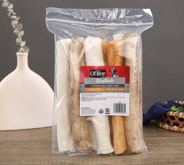 Rawhide 9" Retrievers Multi-Flavored Chews for Dogs, Dry, 21.2 Oz, 8 Count, Pet Treats