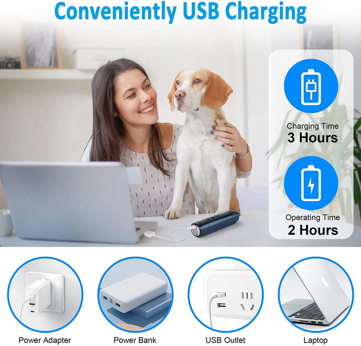 Dog Nail Trimmers, Rechargeable Electric Pet Nail Grinder, 2-LED Electric Dog & Cat Nail Grinder ,Quiet Design,2-Speed