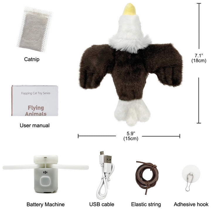 Furrygo Interactive Cat Toys Flapping Eagle for Indoor Cats Rechargeable Cat Toy Vivid Chirping, Automatic Beating Wings Kitty Toys with Catnip for Kitten Exercise, Hanging Toys Self Play