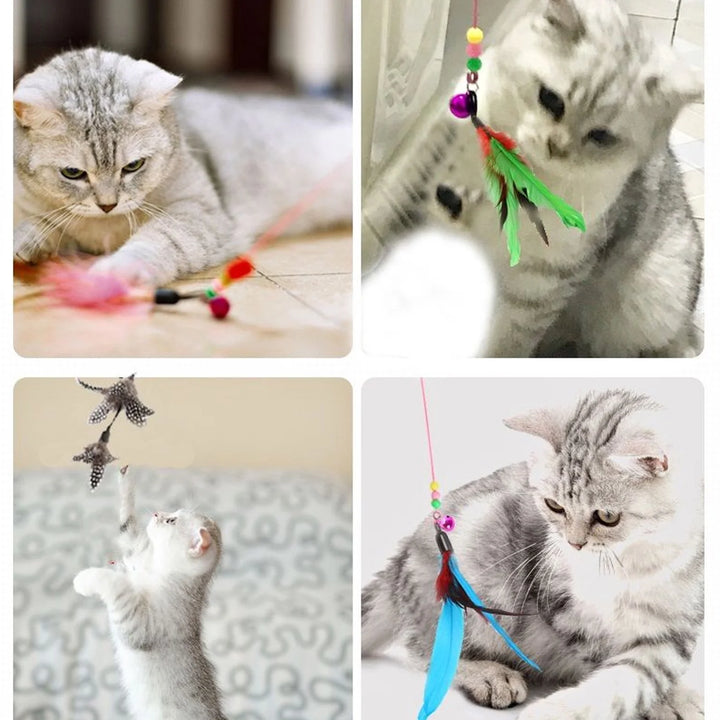 13 PCS Cat Feather Toy, Multiple Styles Feather Refills for Cat Toys, Replacement Feather Toy with Bell Refills, Interactive Catcher Teaser and Funny Exercise for Kitten or Cats