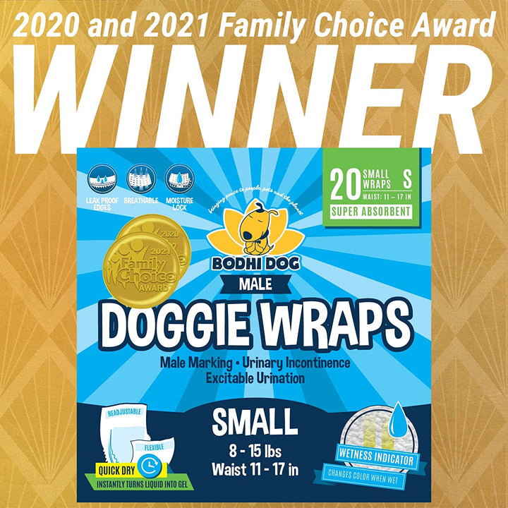 Disposable Male Dog Diapers - Super Absorbent, Leak-Proof Pee Wraps - Adjustable Fit, Comfortable Design, Advanced Moisture Control, and Wetness Indicator - Small (20 Count)