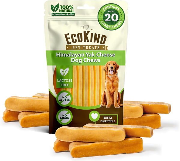 Ecokind Premium Gold Yak Cheese Himalayan Dog Chews, Dog Treats Large Breed, All Natural, High Protein, for Aggressive Chewers, Large - 18+ Chews