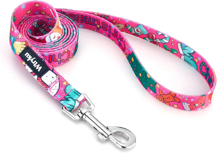5FT Christmas Dog Leash, Sturdy Santa Pattern Girl Pet Leash for Holidays, Puppy Leash for Small, Medium and Large Dogs(Christmas Rose Red, 5FT X 3/4" Wide)