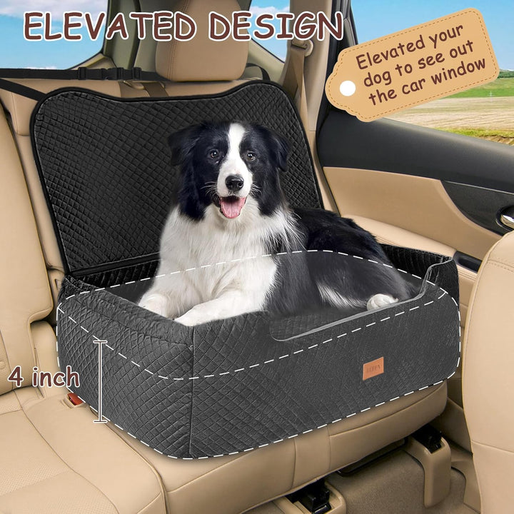 Extra Large Dog Booster Car Seat,For up to 60 Lbs or 2 Small Dog,Inner Thick Height-Boosting Foam Cushion,Effective Seat Back Protection,Soft Short Plush Fabric (Black, Extra Large)