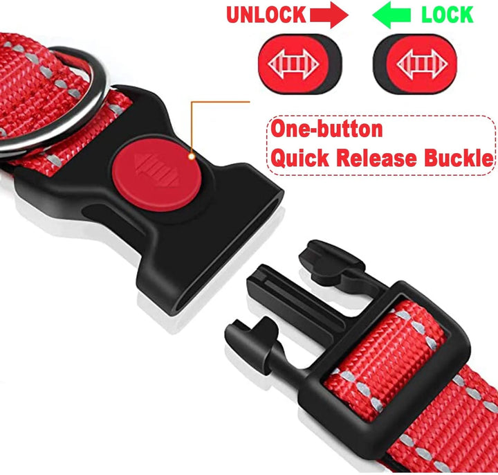 HKEEY Dog Collar, Reflective Nylon Dog Collar with Safety Buckle, Adjustable Pet Collars with Soft Neoprene Padding for Small Medium Dogs13-19.7