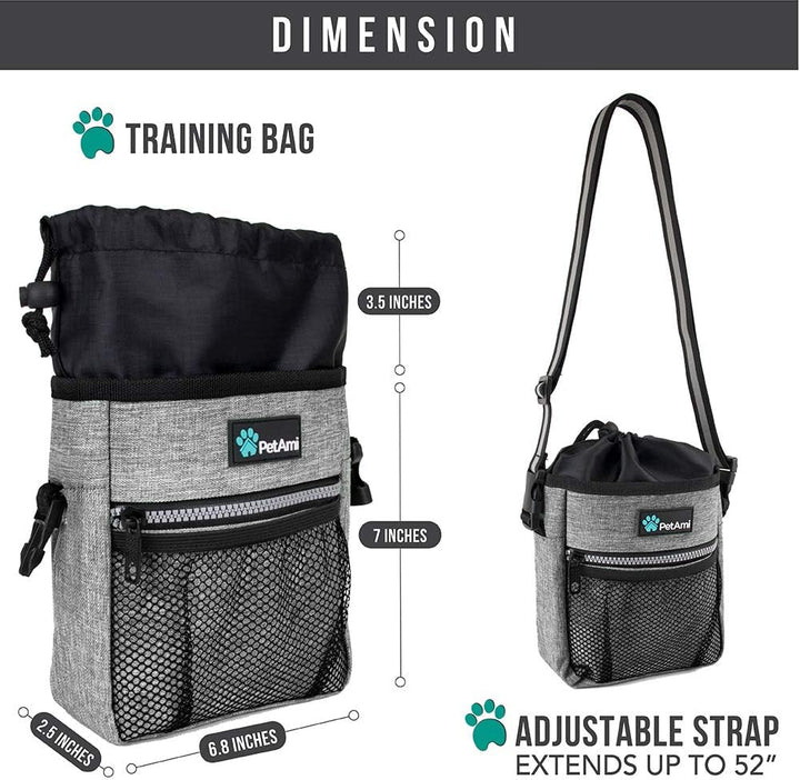 Dog Treat Pouch, Pet Treat Pouch for Training, Dog Walking Bag Holder for Kibbles, Pet Food Toy, Dog Trainer Essentials Supplies, Poop Bag Dispenser, 3 Ways to Wear (Heather Gray)