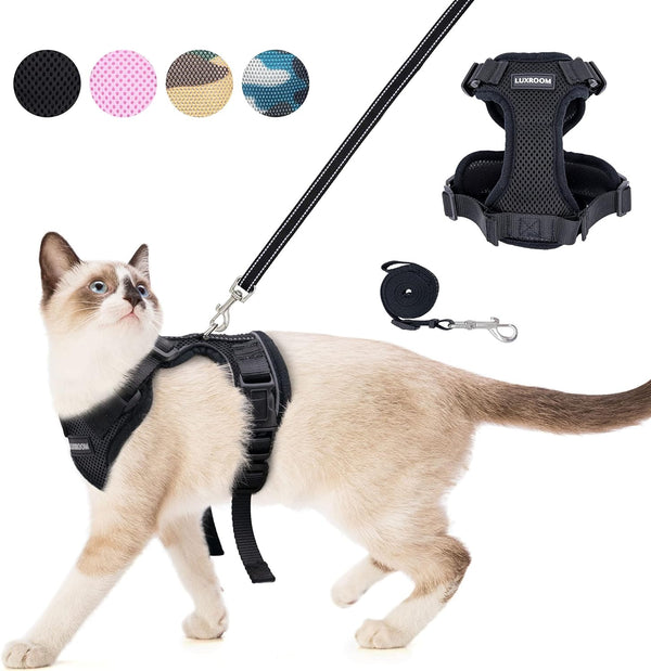 Cat Leash and Harness Set for Walking, Adjustable Breathable Kitten Harness and Leash with Safety Reflective Strap