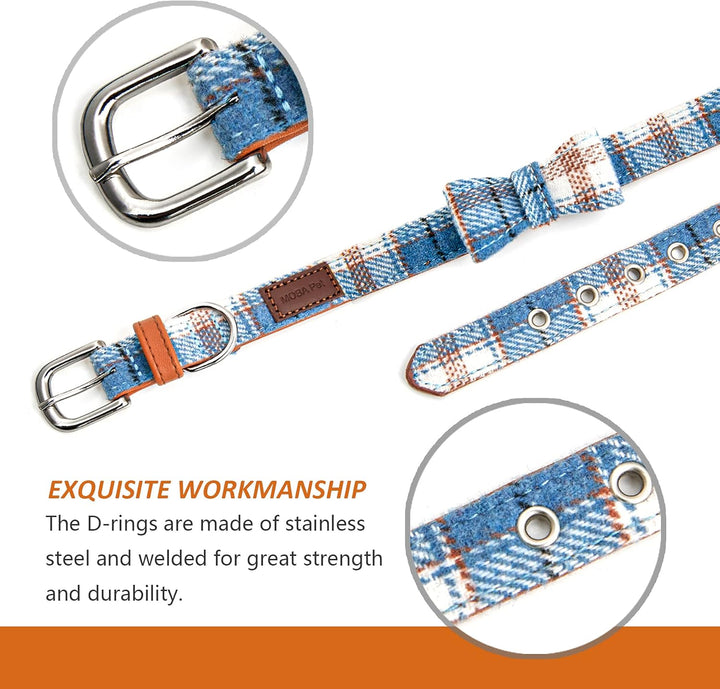 Dog Collar for X-Small Small Medium Large Dogs Classic Plaid Bow Tie Adjustable Buckle Cats Puppy Dogs Collars-L