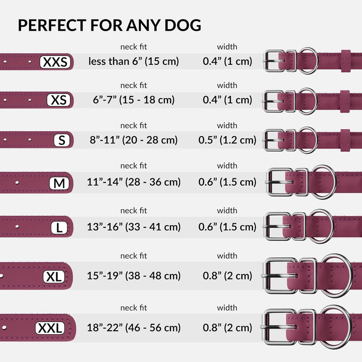 Rolled Leather Dog Collar, Soft Padded round Puppy Collar, Handmade Genuine Leather Collar Dog Small Large Cat Collars 13 Colors (6-7 Inch, Pink Textured)