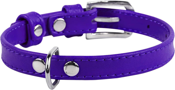 Soft Leather Dog Collar - Dog Collars for Small Medium Large Dogs Puppy - Red Blue Pink Purple Green Black - Handmade with Real Genuine Leather - Glamour plus (X-Small 7"-8 1/4" Neck, Purple)
