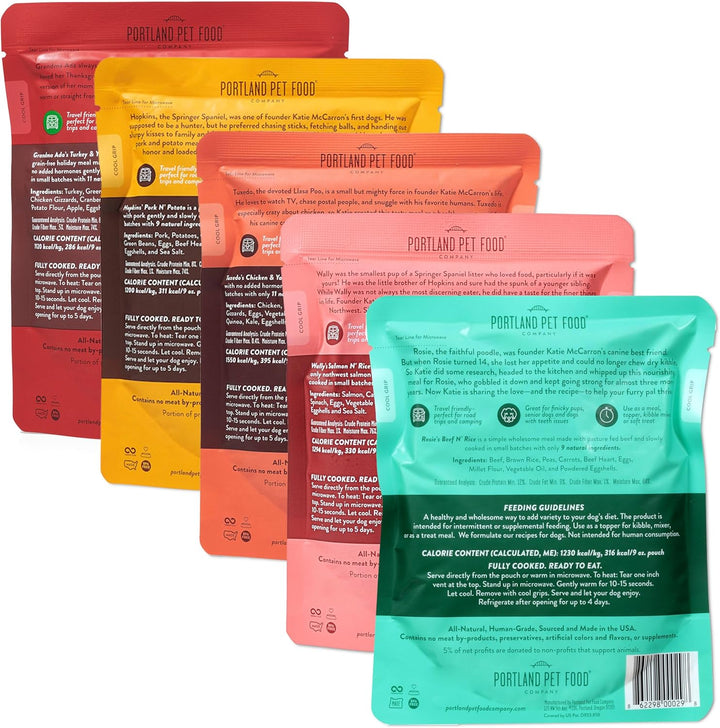 Mixed Wet Dog Food Pouches Variety Pack - Human-Grade, Gluten-Free Dog Food Toppers and Meals for Small and Large Breeds - Fresh Dog Food Made in the USA - 5-Multipack