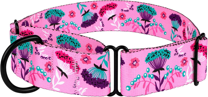 Martingale Collars for Dogs Heavy Duty Floral Pattern Female Safety Nylon Training Wide Collar Flower Design Large Medium (XL, Neck Size 19"-24", Aquamarine)