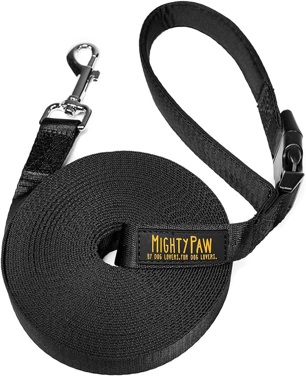 Long Dog Leash, Pet Leash, for off Leash Recall Training Quality Nylon Tie Out Includes a Buckled Padded Handle for Yard Camping and Training, Puppy Leash, 15Ft