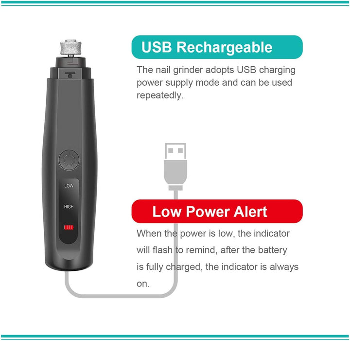 Dog Nail Grinder, Dog Nail Trimmer Rechargeable Pet Nail Grinder Painless Dog Nail Trimmer Two Speeds Grooming Tool for Dogs & Cats (White)