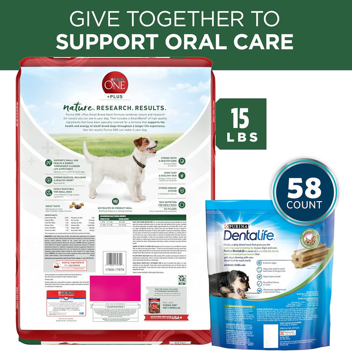 Dentalife Purina Bundle Pack Small Breed Dog Food and Treats, ONE +Plus Lamb and Rice Formula Daily Oral Care