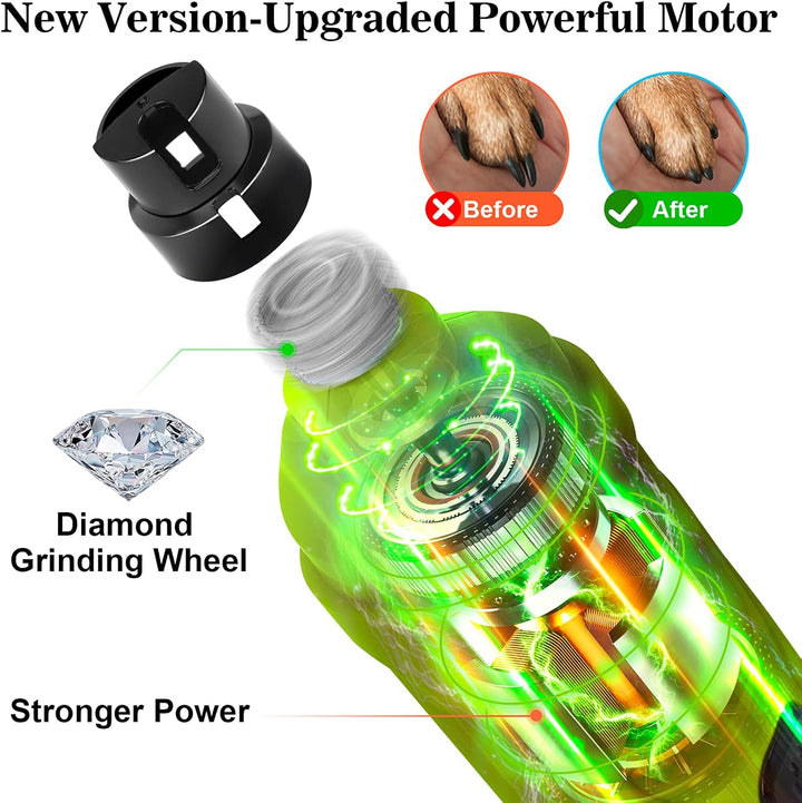 Dog Nail Grinder with 2 LED Light - Super Quiet Pet Nail Grinder Powerful 2-Speed Electric Dog Nail Trimmer File Toenail Grinder for Puppy Small Medium Large Breed Dogs & Cats (Green)
