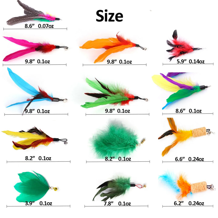 13 PCS Cat Feather Toy, Multiple Styles Feather Refills for Cat Toys, Replacement Feather Toy with Bell Refills, Interactive Catcher Teaser and Funny Exercise for Kitten or Cats