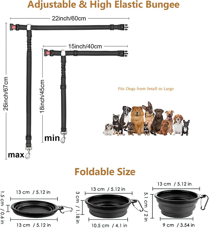 Dog Seat Belt, 2-In-1 Headrest Restraint Dog Car Seatbelt Pet Car Safety Seat Belt Clip Buckle Tether for Large Medium Small Dogs with Dog Bowl