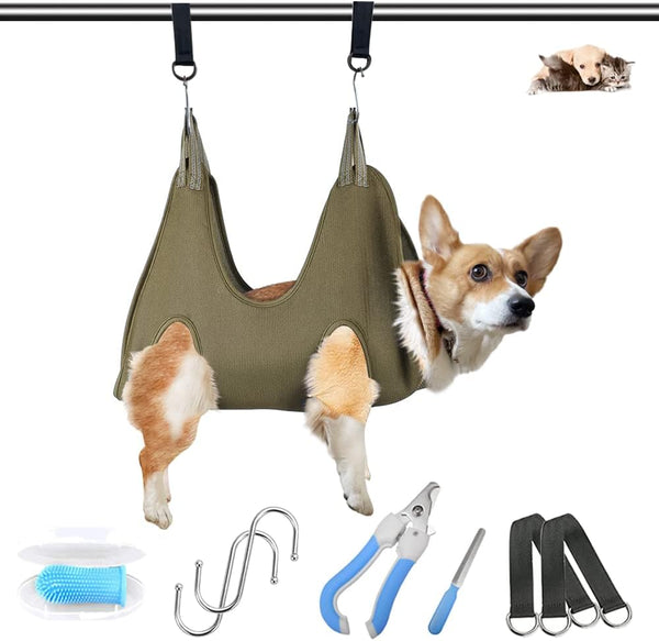 6 in 1 Pet Grooming Hammock Harness for Dogs& Cats, Breathable Dog Hammock Restraint Bag for Medium-Sized Pet, Dog Grooming Helper with Nail Clipper/File for Nail Trimming, Ear/Eye Care