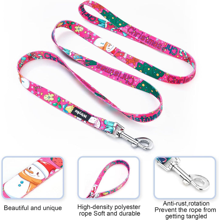 5FT Christmas Dog Leash, Sturdy Santa Pattern Girl Pet Leash for Holidays, Puppy Leash for Small, Medium and Large Dogs(Christmas Rose Red, 5FT X 3/4" Wide)