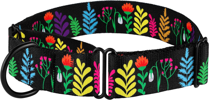 Martingale Collars for Dogs Heavy Duty Floral Pattern Female Safety Nylon Training Wide Collar Flower Design Large Medium (XL, Neck Size 19"-24", Aquamarine)