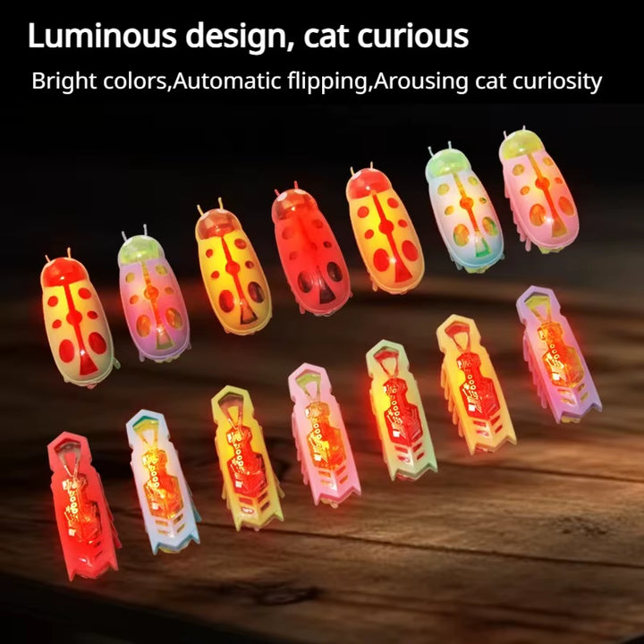 Cat Toys Light-Up Electric Worms Pet Interactive Puzzle Mouse Beetles Automatic Flip to Avoid Obstacles Teasing Cat Pet Toys