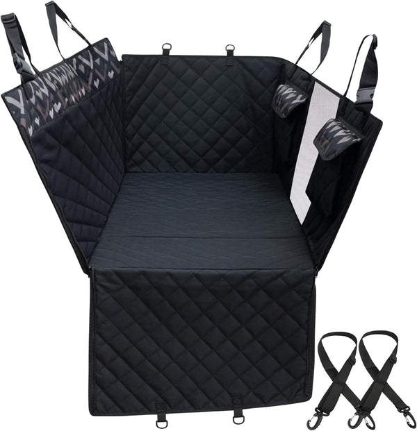 Back Seat Extender, Car Seat Cover for Dogs with Hard Bottom as a Hammock Bridge for Pets Travel, Waterproof Back Protector Fits for Standard Cars & Suvs (Black)