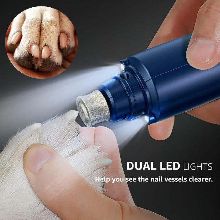 Dog Nail Grinder with 2 LED Light - Super Quiet Run for 15H Pet Nail Trimmer, 2-Speed Powerful Motor Pet Nail Grinder for Large Medium Small Dogs and Cats (Blue)