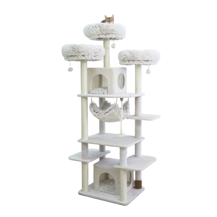8-Level 72.4" Cat Tree Sanctuary with Condos Hammock Perches Toys, Cream