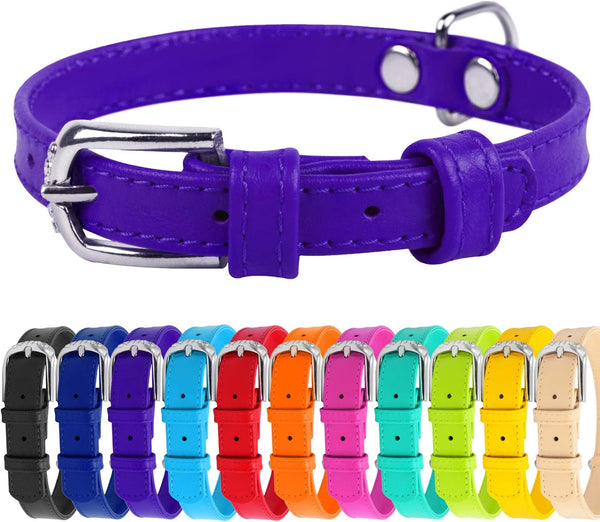Soft Leather Dog Collar - Dog Collars for Small Medium Large Dogs Puppy - Red Blue Pink Purple Green Black - Handmade with Real Genuine Leather - Glamour plus (X-Small 7"-8 1/4" Neck, Purple)