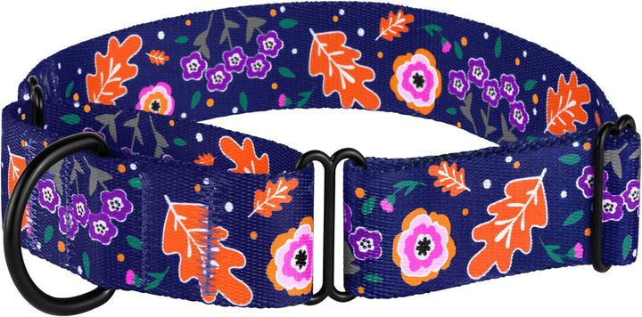 Martingale Collars for Dogs Heavy Duty Floral Pattern Female Safety Nylon Training Wide Collar Flower Design Large Medium (XL, Neck Size 19"-24", Aquamarine)