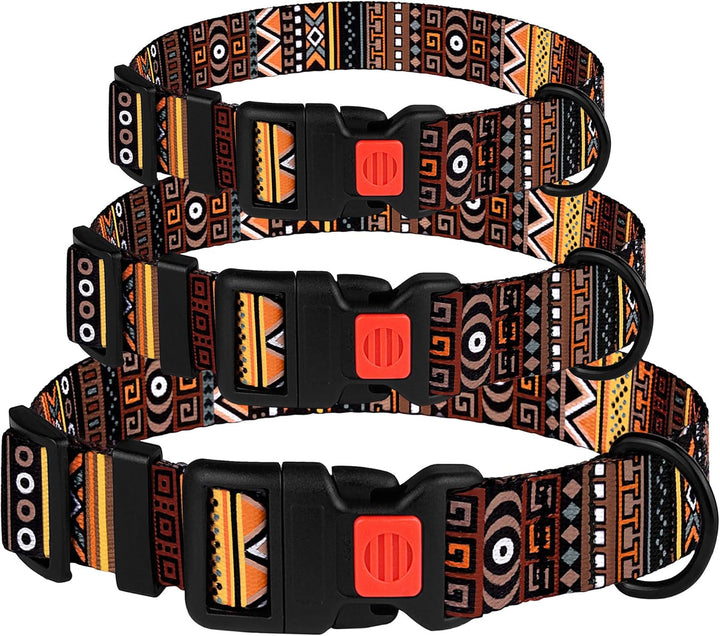 Tribal Dog Collar Aztec Pattern Adjustable Nylon Pet Collars for Small Medium Large Dogs Puppy (Pattern 3, Neck Fit 18"-26")