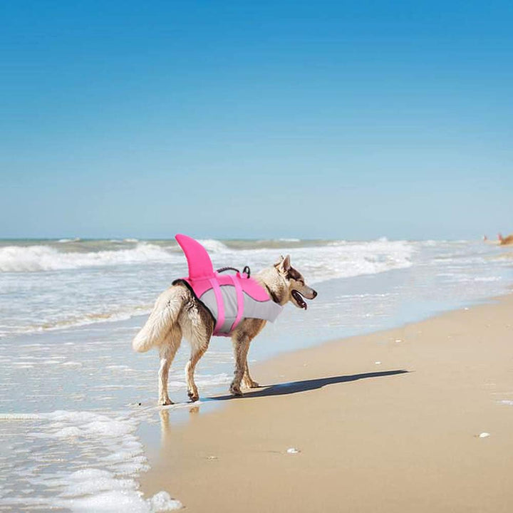 Dog Life Jacket Ripstop Shark Dog Safety Vest Adjustable Preserver with High Buoyancy and Durable Rescue Handle for Small,Medium,Large Dogs, Pink Shark X-Small