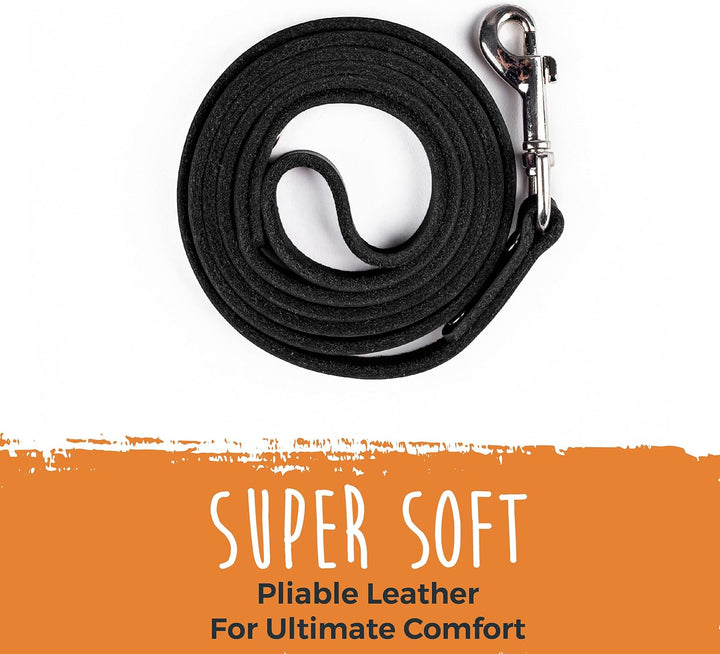 Leather Dog Leash - Genuine Material Leather Leashes for All Pet Sizes - Pet Lead - 5 Ft Premium Quality - Soft Material - Black