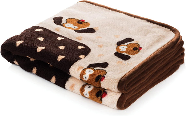 Snuggle Puppy Soft Dog Blanket for Small & Large Dogs | Plush Pet Throw for Couch, Bed & Crate | Long-Lasting, Machine Washable Fleece Puppy Blanket – Warm & Cozy for Cats & Dogs (Brown Pattern)