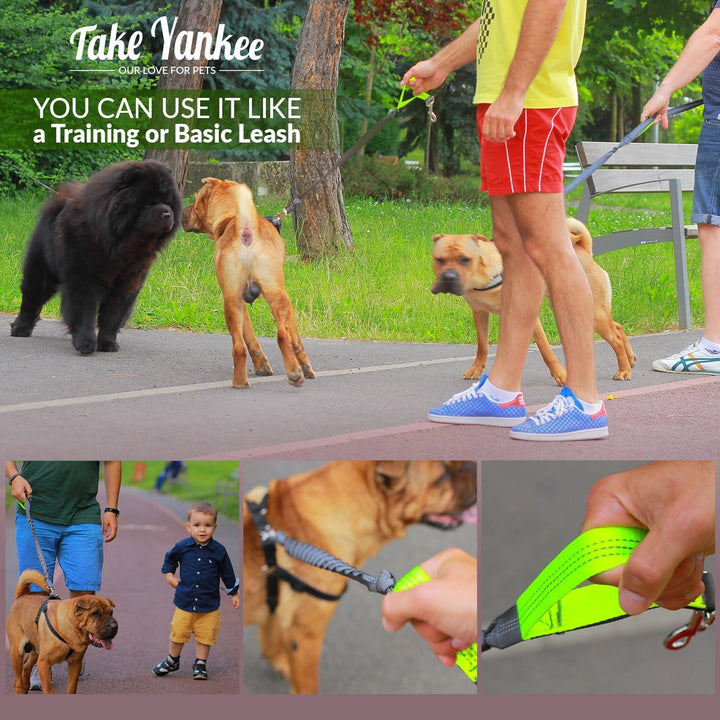Hands Free Dog Leash for Running +Training Leash Walking & Double Dog Leash Coupler Set, Fits 2 Dogs - Bungee Leash & Reflective Leash - Adjustable Waist Belt & Retractable Leashes